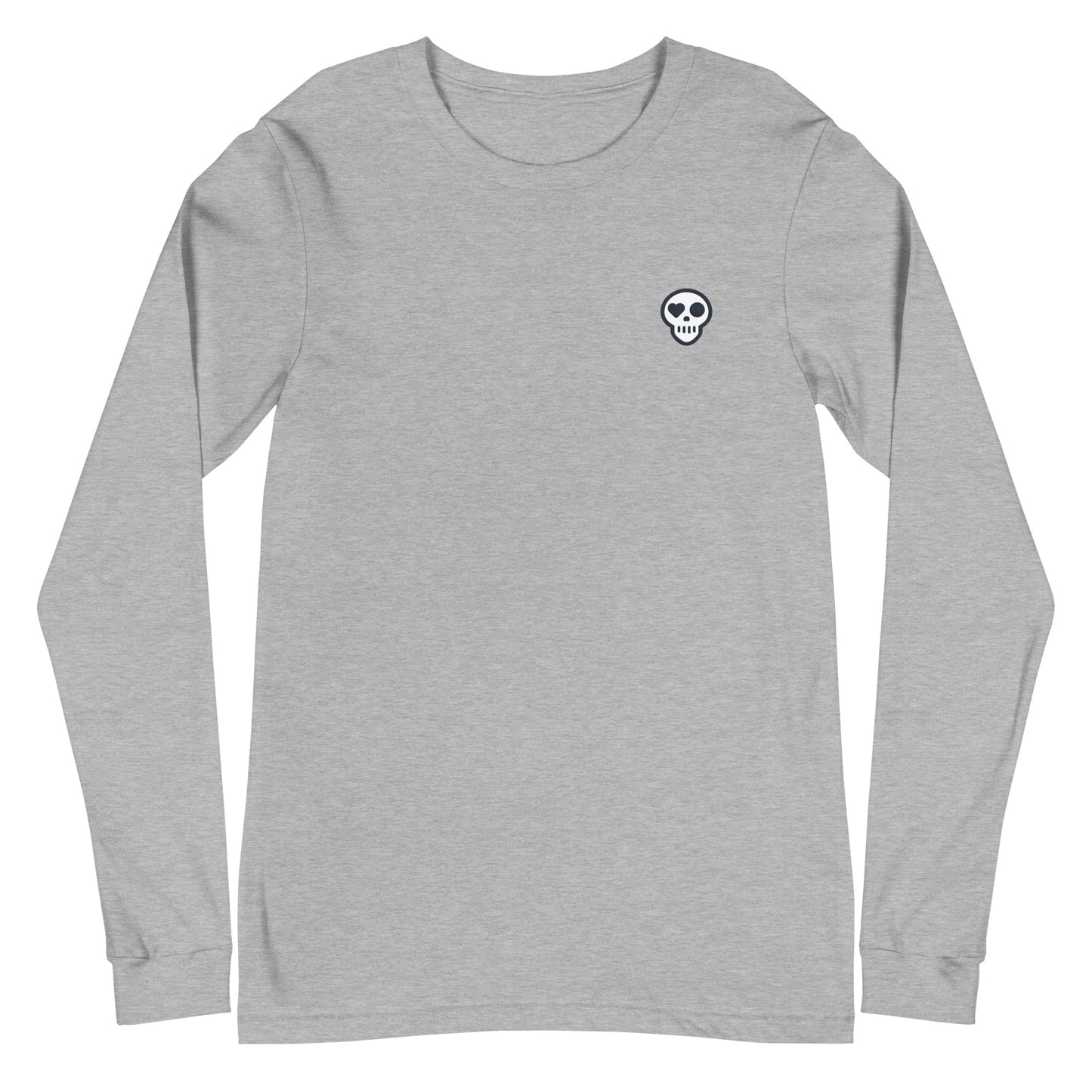 A Athletic Heather / XS unisex_resurgence sleeve from Phobea with a heart eye skull logo