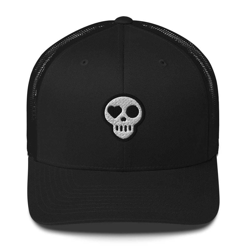 A Black Hats - Nomad Trucker from Phobea with a heart eye skull logo