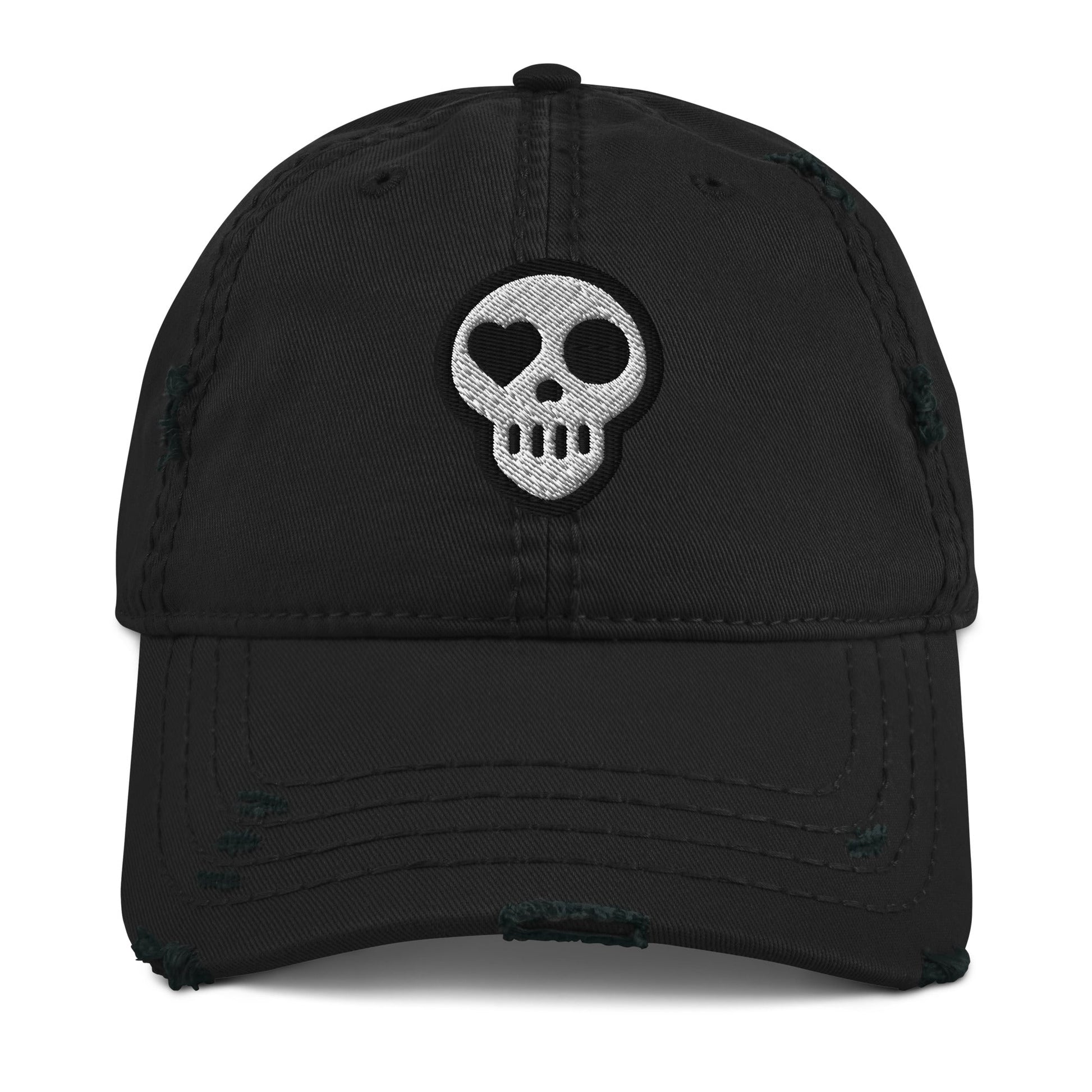 A Black hats_requiem cap from Phobea with a heart eye skull logo
