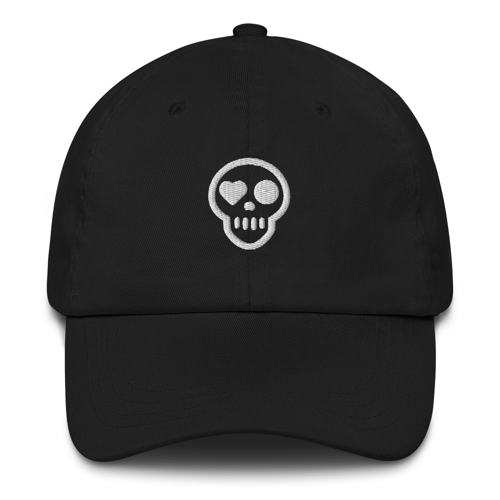 A Black hats_specter from Phobea with a heart eye skull logo