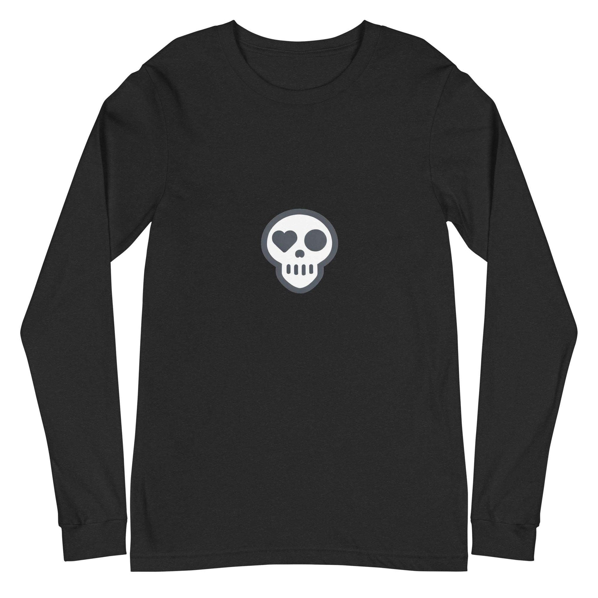 A Black Heather / XS unisex_Reckoning Tee from Phobea with a heart eye skull logo