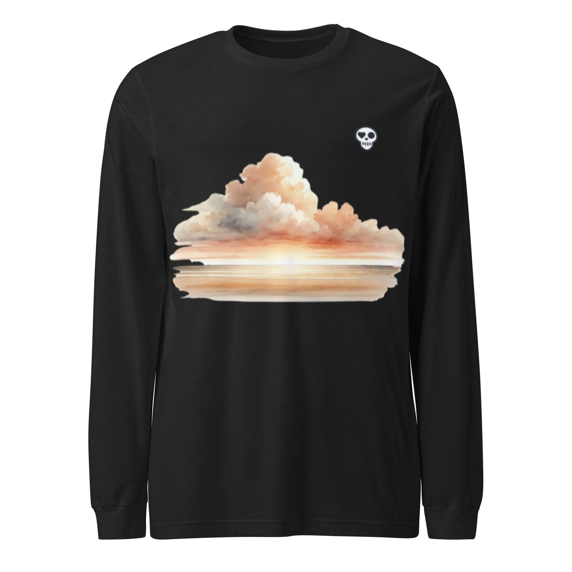 A Black Heather / XS unisex_wait for this tee_longsleeve from Phobea with a heart eye skull logo