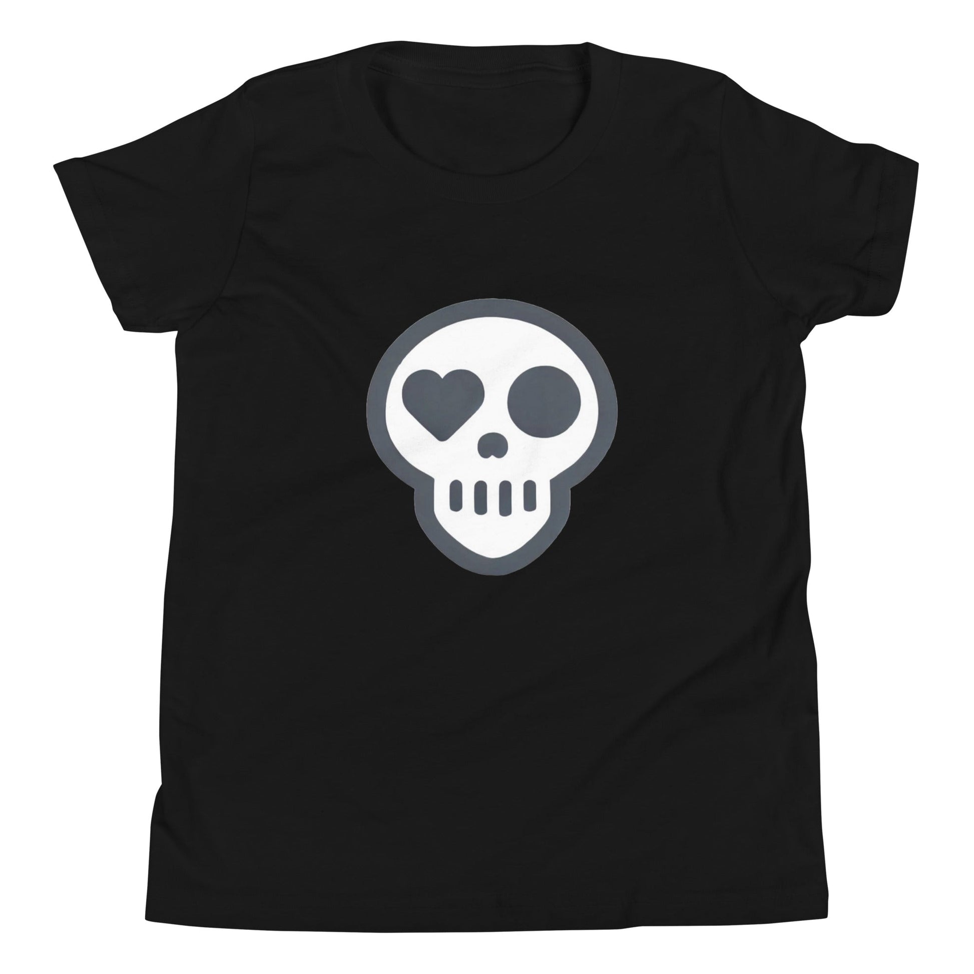 A Black / S youth_Awakening Tee from Phobea with a heart eye skull logo
