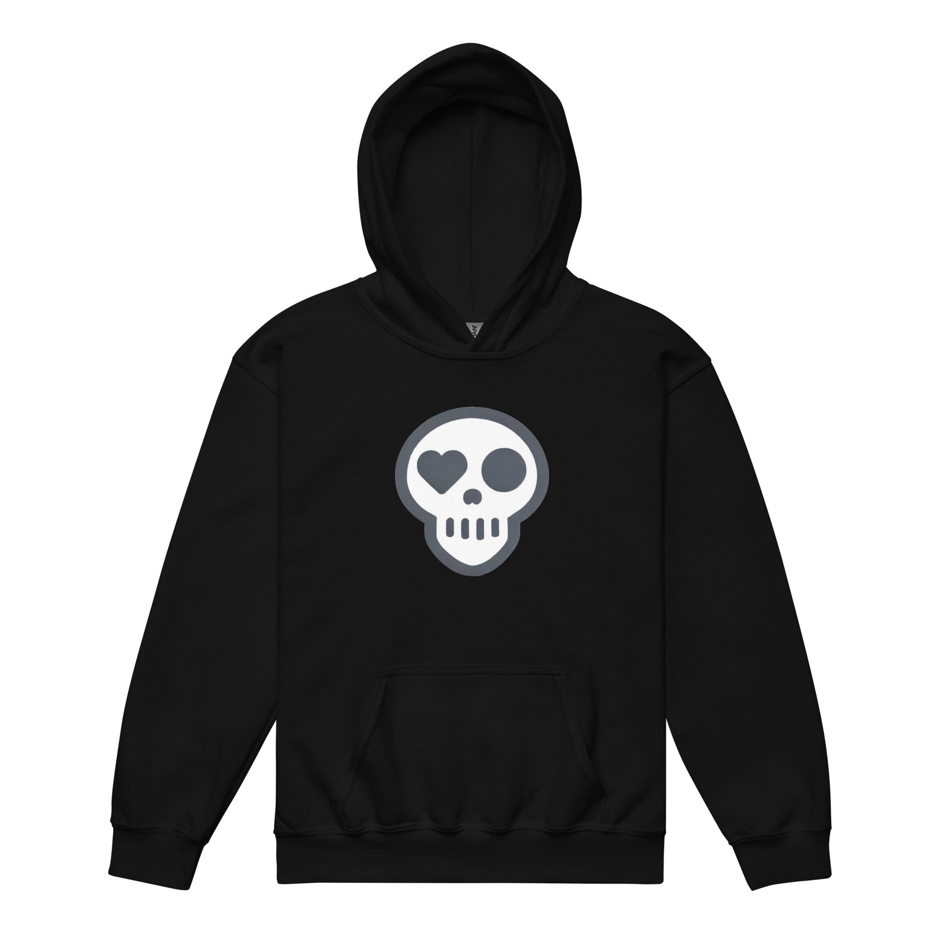 A Black / XS youth_Undying Youth Hoodie from Phobea with a heart eye skull logo