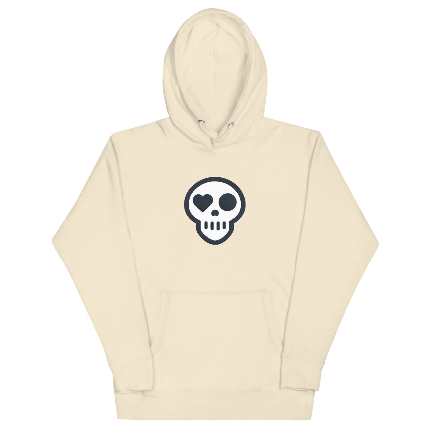 A Bone / S unisex_Afterlife Hoodie from Phobea with a heart eye skull logo
