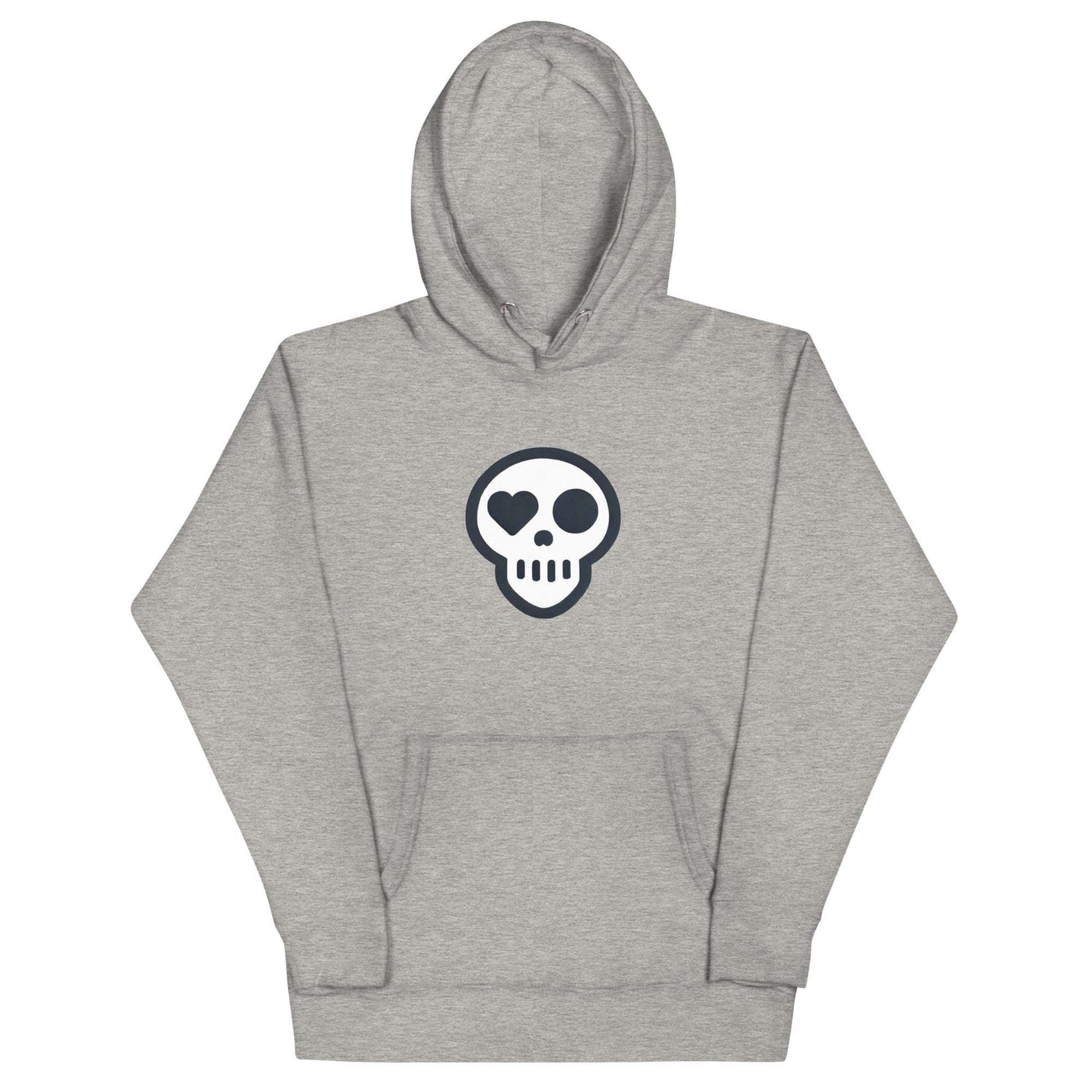 A Carbon Grey / S unisex_Afterlife Hoodie from Phobea with a heart eye skull logo
