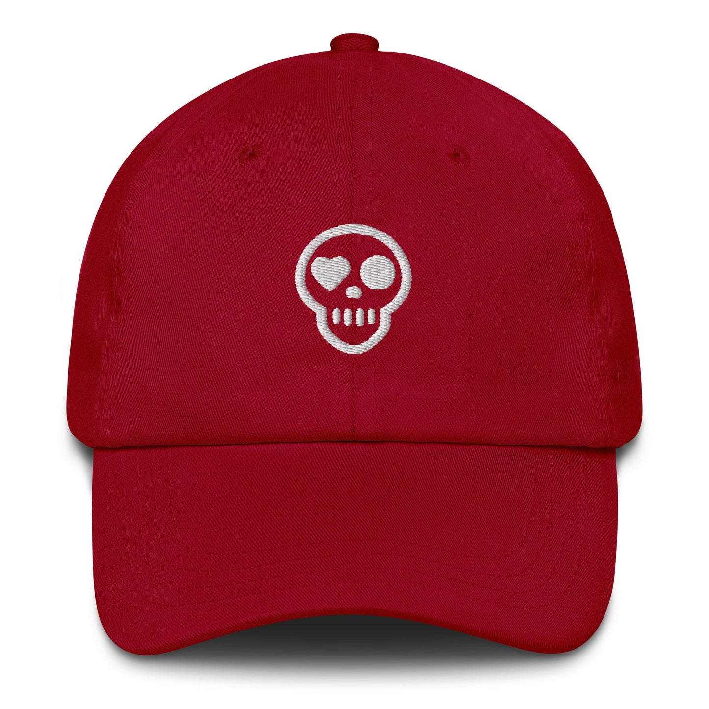 A Cranberry hats_specter from Phobea with a heart eye skull logo