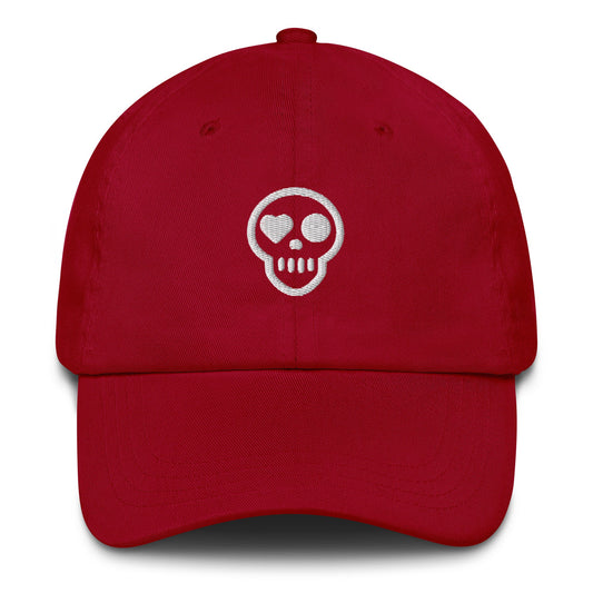 A Cranberry hats_specter from Phobea with a heart eye skull logo