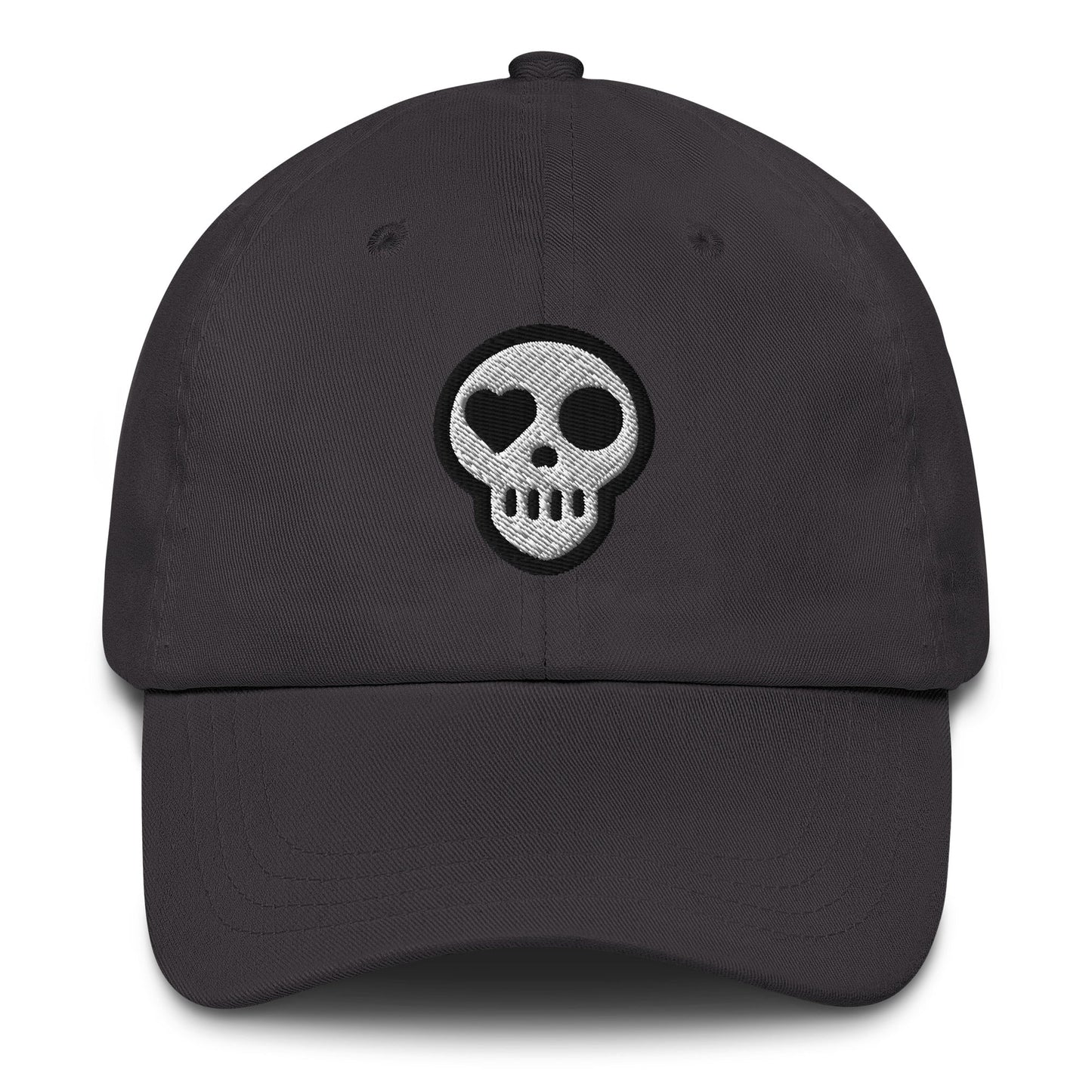 A Dark Grey hats_legacy from Phobea with a heart eye skull logo