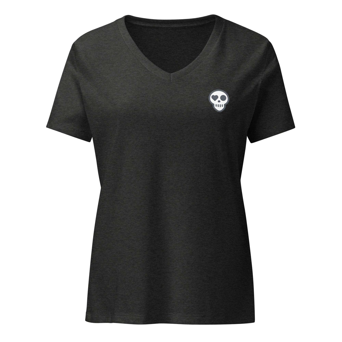 A Dark Grey Heather / S womens_Horizon V from Phobea with a heart eye skull logo