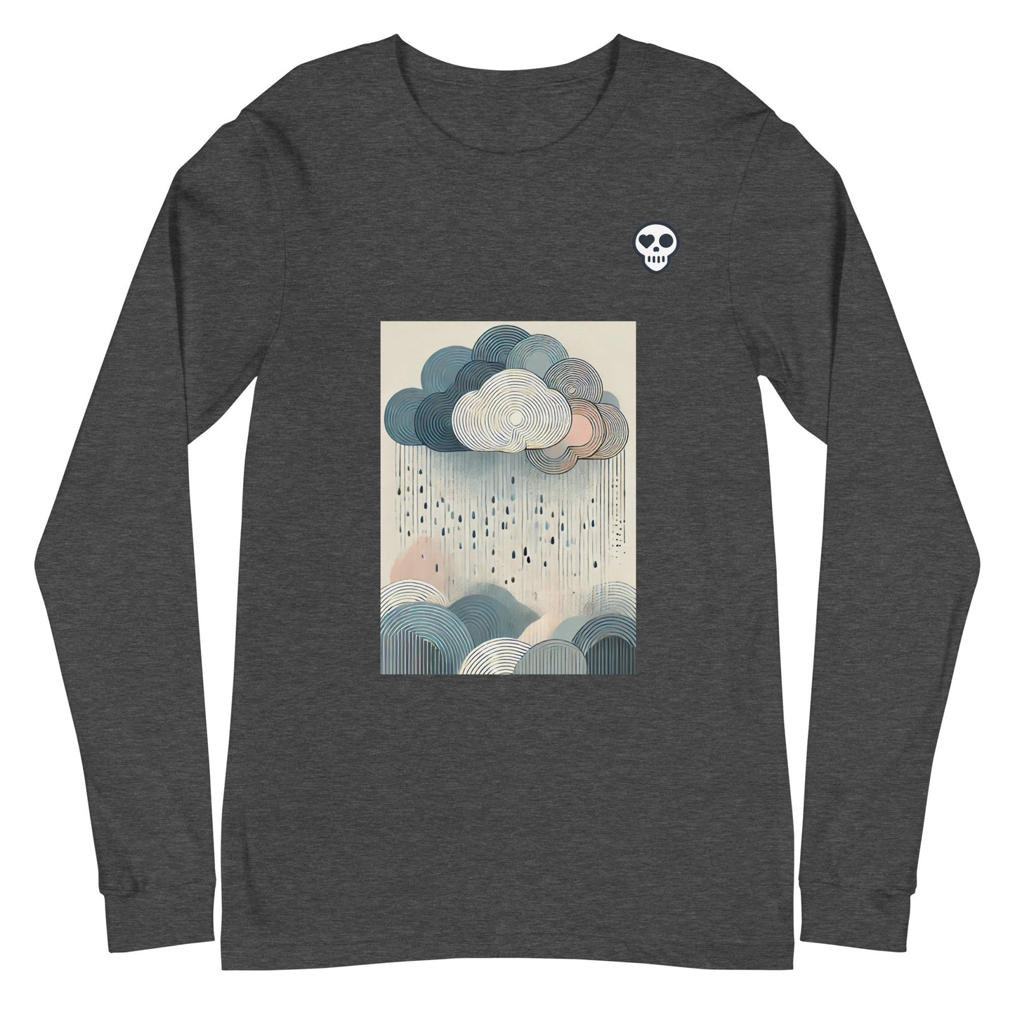 A Dark Grey Heather / XS unisex_soft resistance long tee from Phobea with a heart eye skull logo