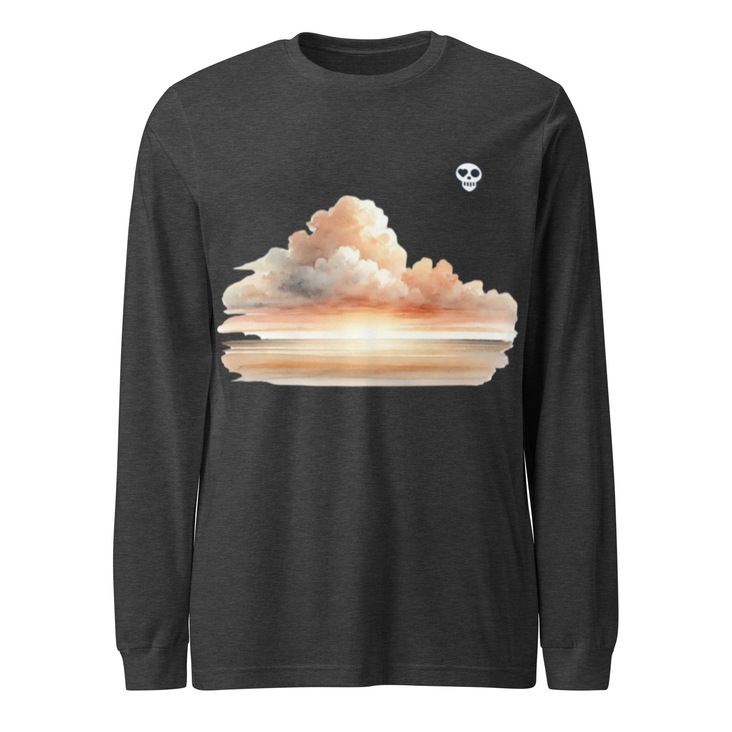 A Dark Grey Heather / XS unisex_wait for this tee_longsleeve from Phobea with a heart eye skull logo