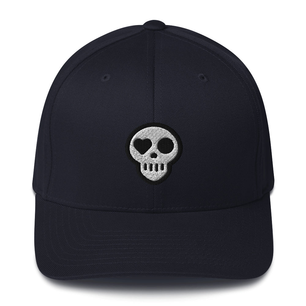 A Dark Navy / S/M hats_fitted eclipse cap from Phobea with a heart eye skull logo