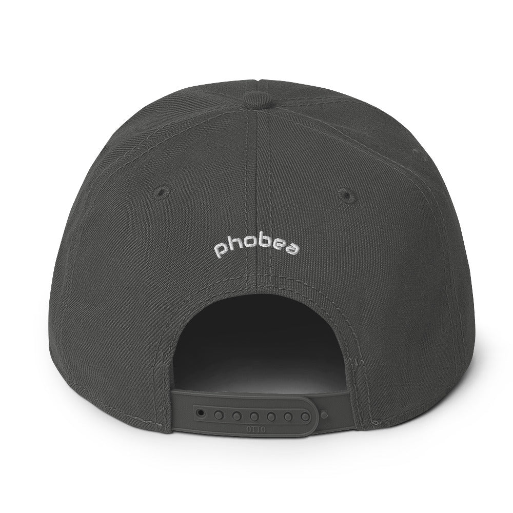 A hats_ghost snap from Phobea with a heart eye skull logo