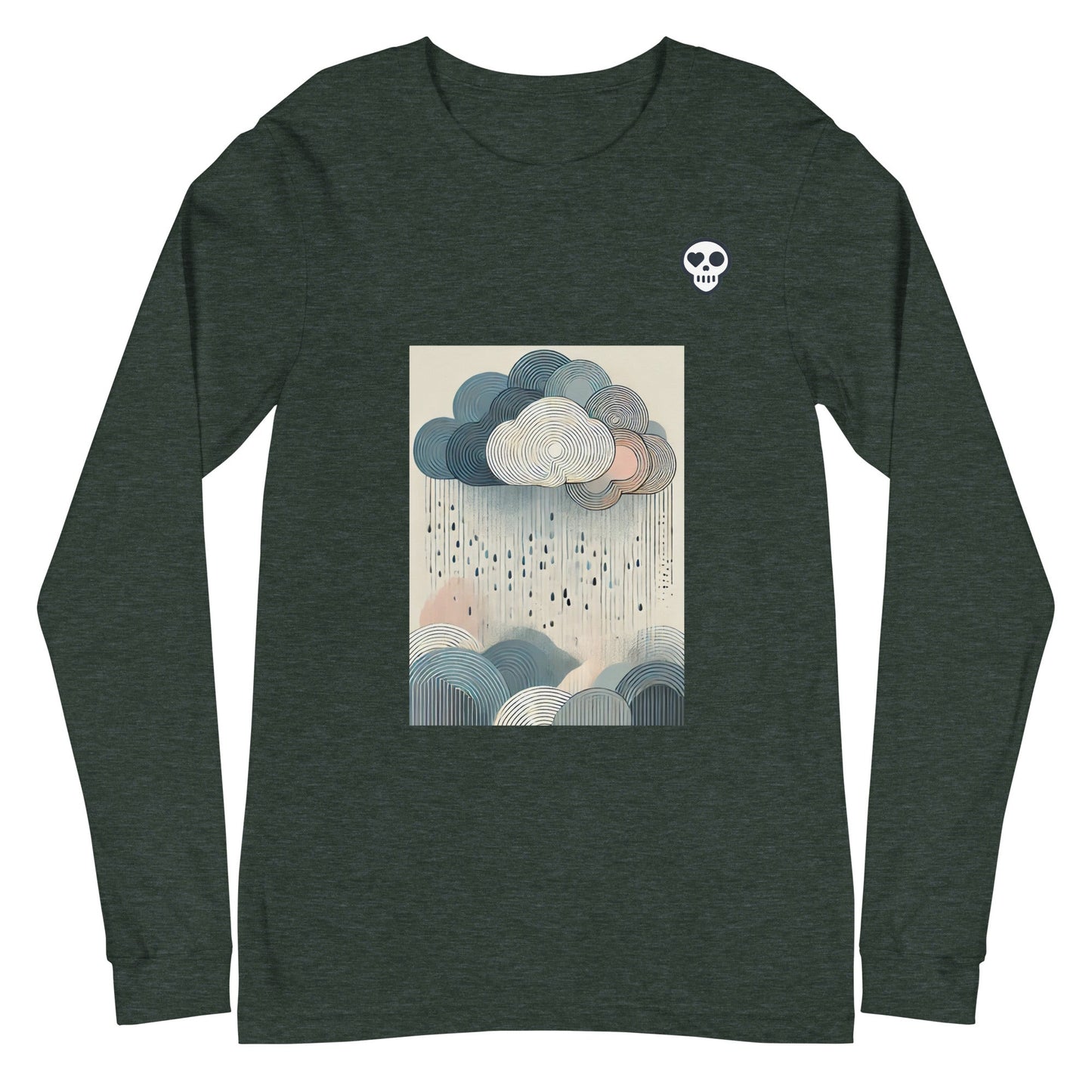 A Heather Forest / XS unisex_soft resistance long tee from Phobea with a heart eye skull logo