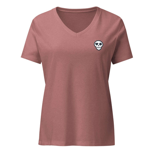 A Heather Mauve / S womens_Horizon V from Phobea with a heart eye skull logo