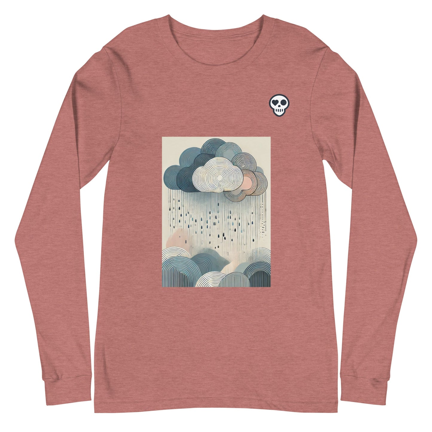 A Heather Mauve / XS unisex_soft resistance long tee from Phobea with a heart eye skull logo
