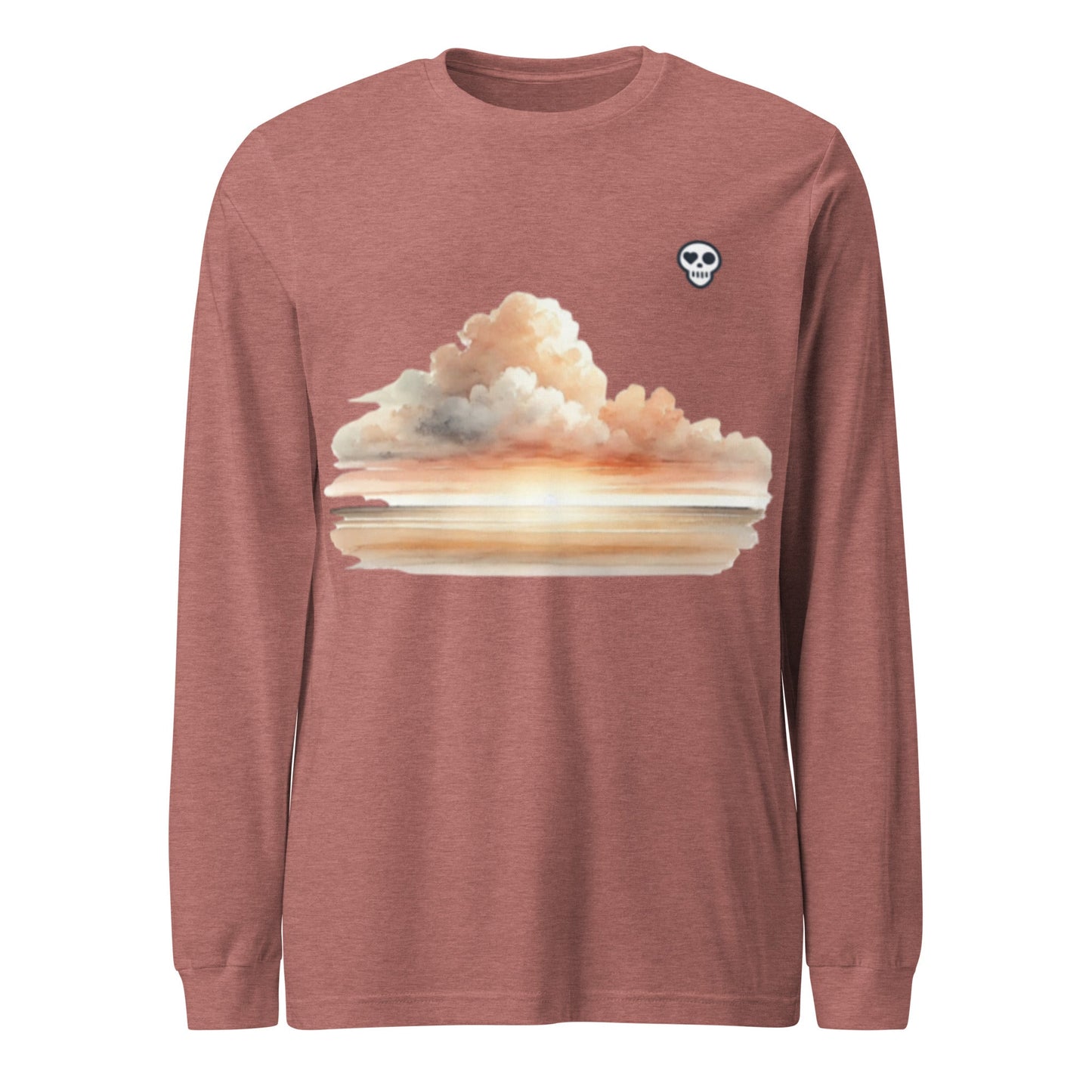 A Heather Mauve / XS unisex_wait for this tee_longsleeve from Phobea with a heart eye skull logo