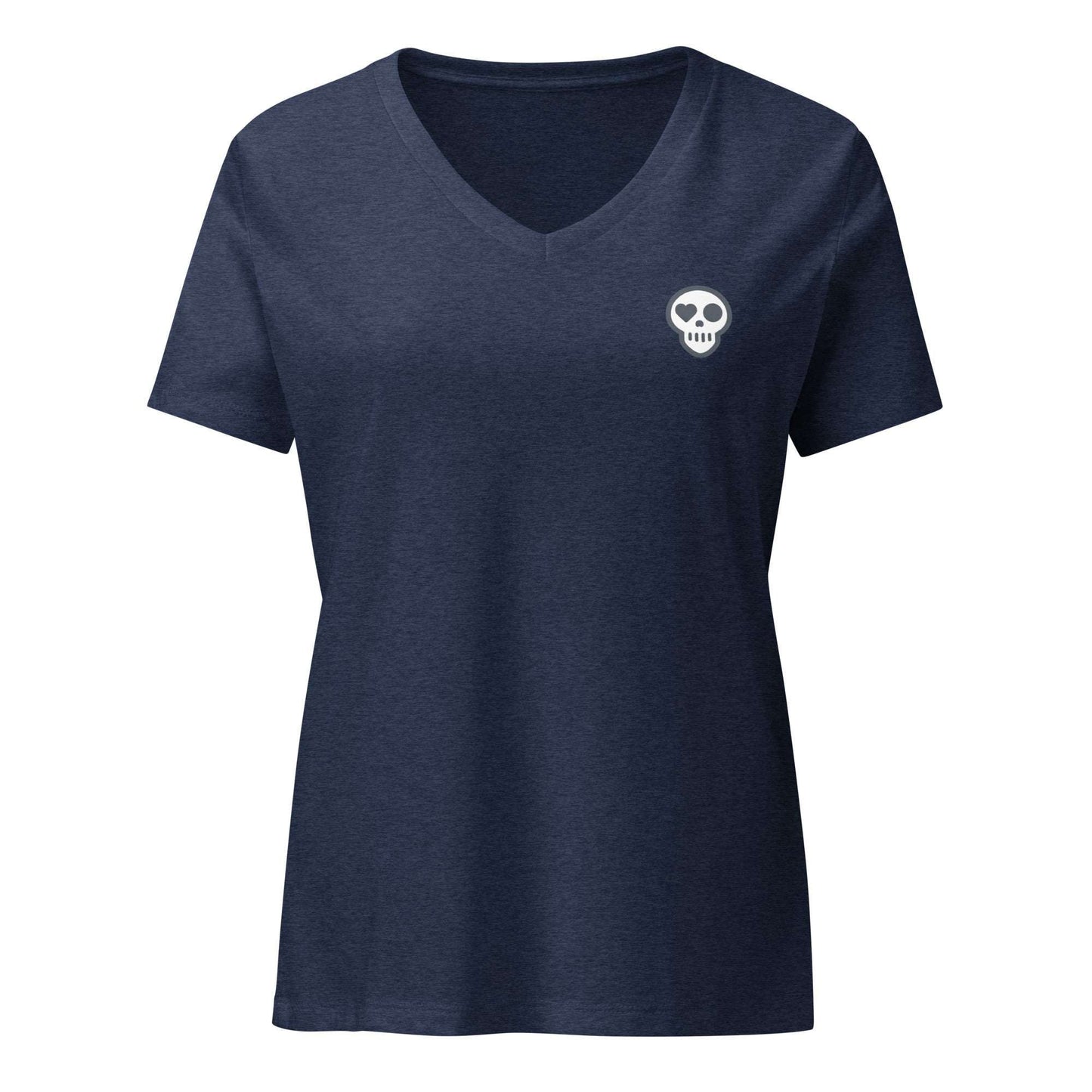 A Heather Navy / S womens_Horizon V from Phobea with a heart eye skull logo