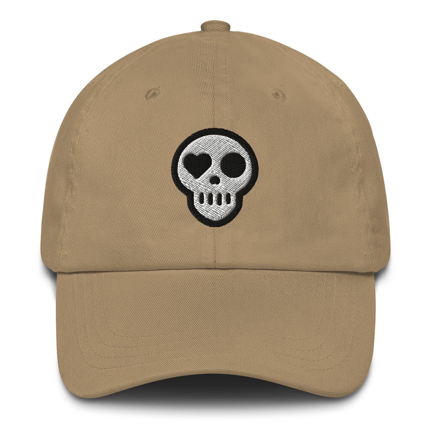 A Khaki hats_legacy from Phobea with a heart eye skull logo