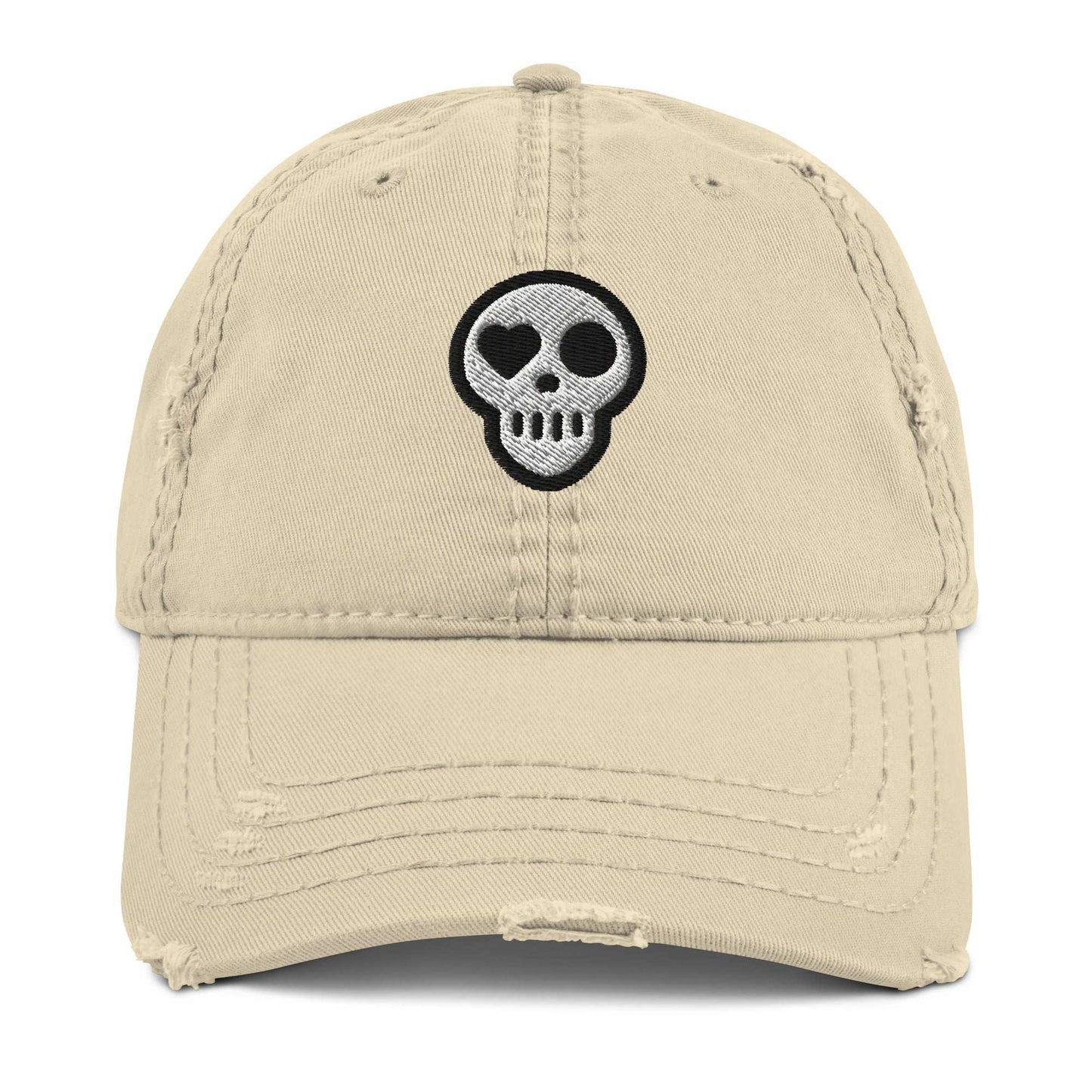 A Khaki Hats - Requiem Cap from Phobea with a heart eye skull logo