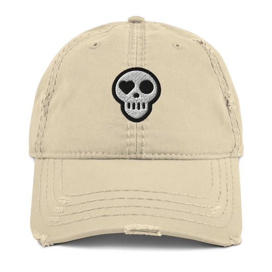 A Khaki Hats - Requiem Cap from Phobea with a heart eye skull logo