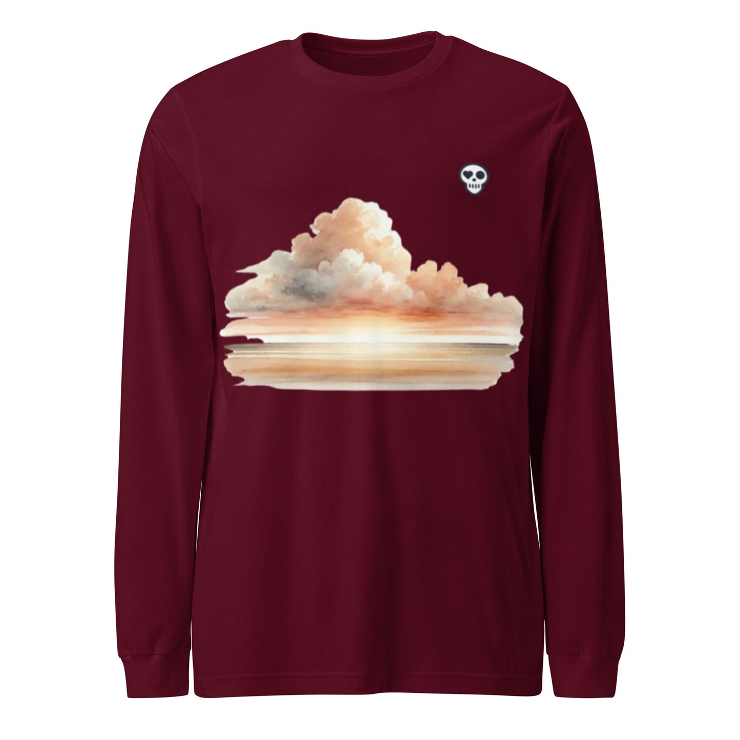 A Maroon / XS unisex_wait for this tee_longsleeve from Phobea with a heart eye skull logo