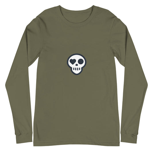 A Military Green / XS unisex_Reckoning Tee from Phobea with a heart eye skull logo