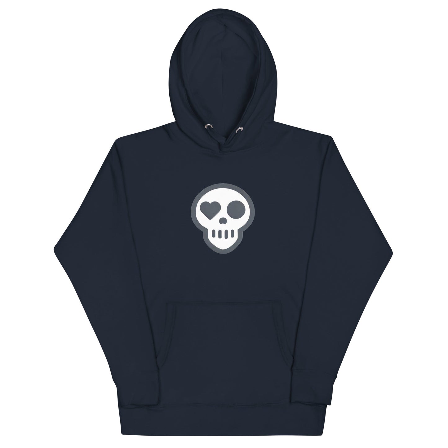 A Navy Blazer / S unisex_Afterlife Hoodie from Phobea with a heart eye skull logo