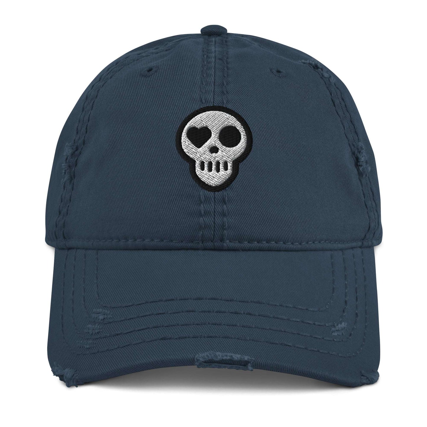 A Navy Hats - Requiem Cap from Phobea with a heart eye skull logo