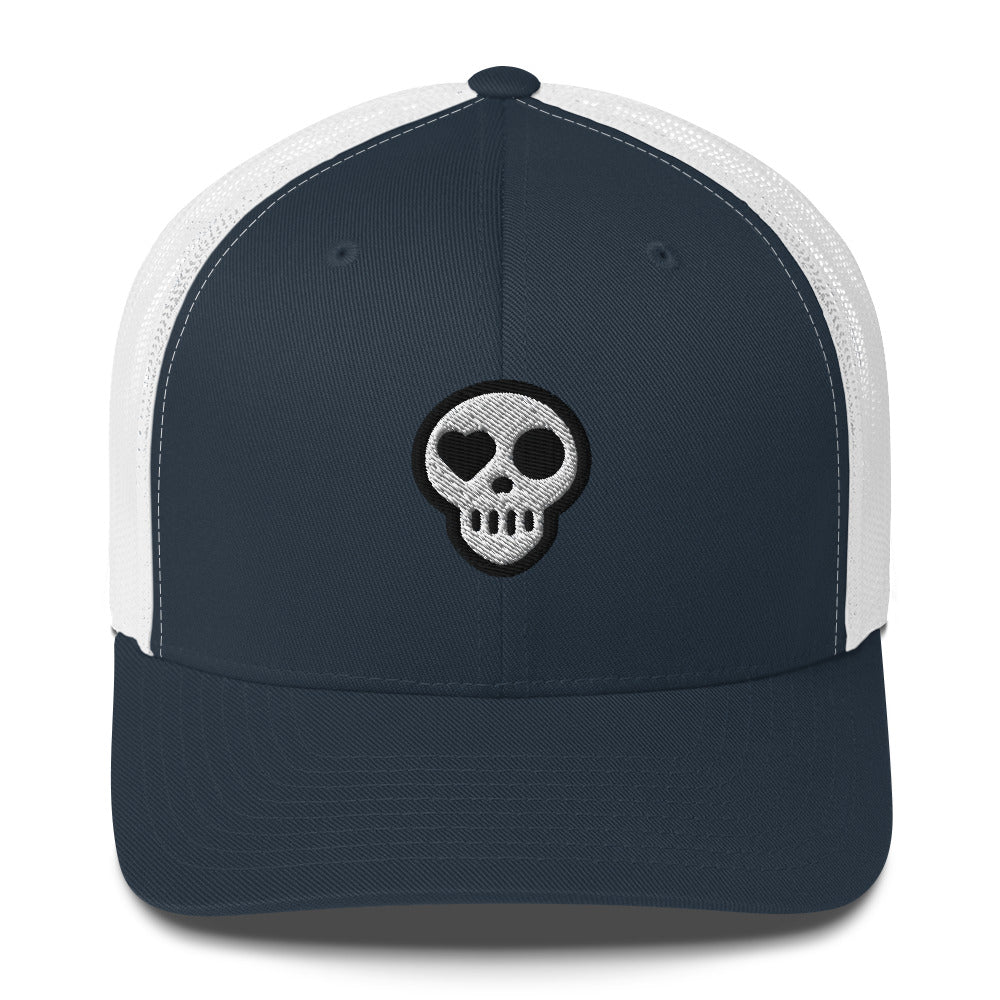 A Navy/ White Hats - Nomad Trucker from Phobea with a heart eye skull logo