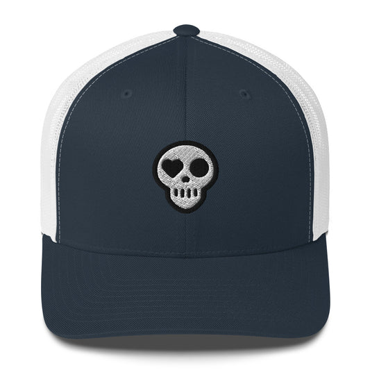 A Navy/ White Hats - Nomad Trucker from Phobea with a heart eye skull logo
