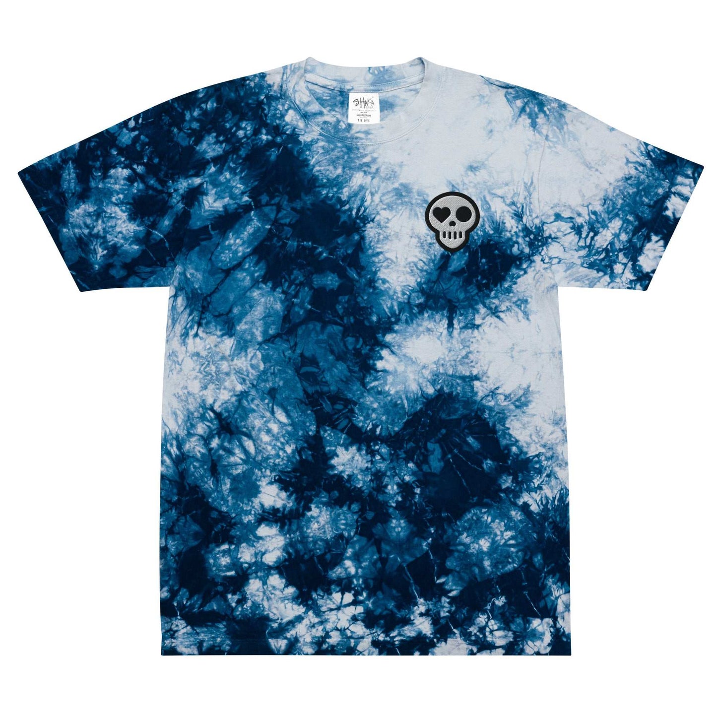 A Navy / White / S unisex_Eclipse Tee from Phobea with a heart eye skull logo