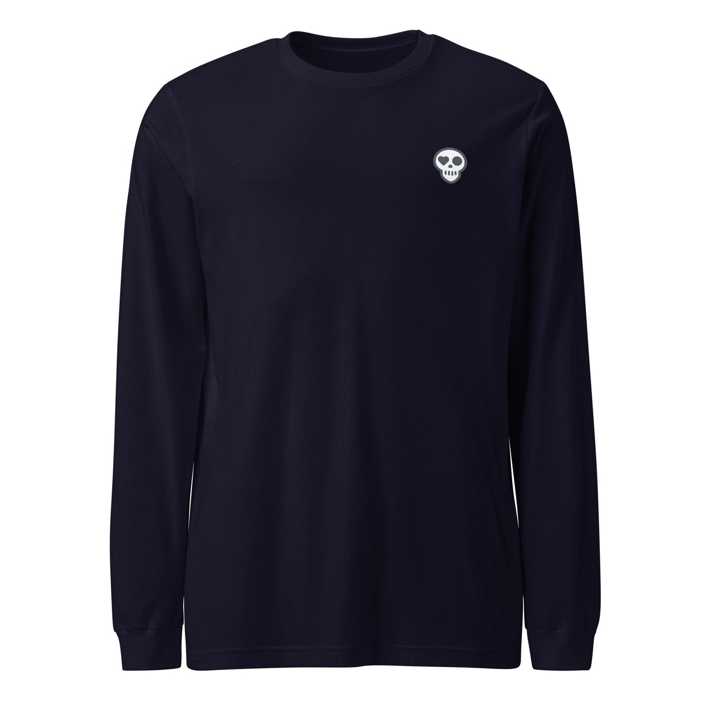 A Navy / XS unisex_no_i_tee_longsleeve from Phobea with a heart eye skull logo