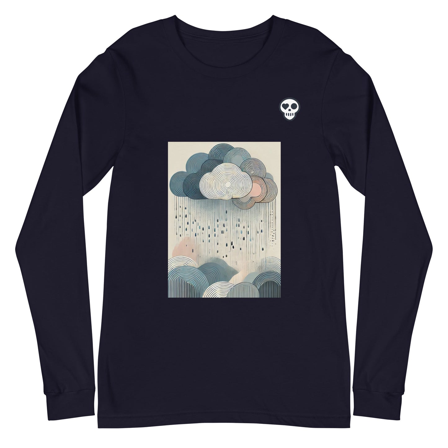 A Navy / XS unisex_soft resistance long tee from Phobea with a heart eye skull logo