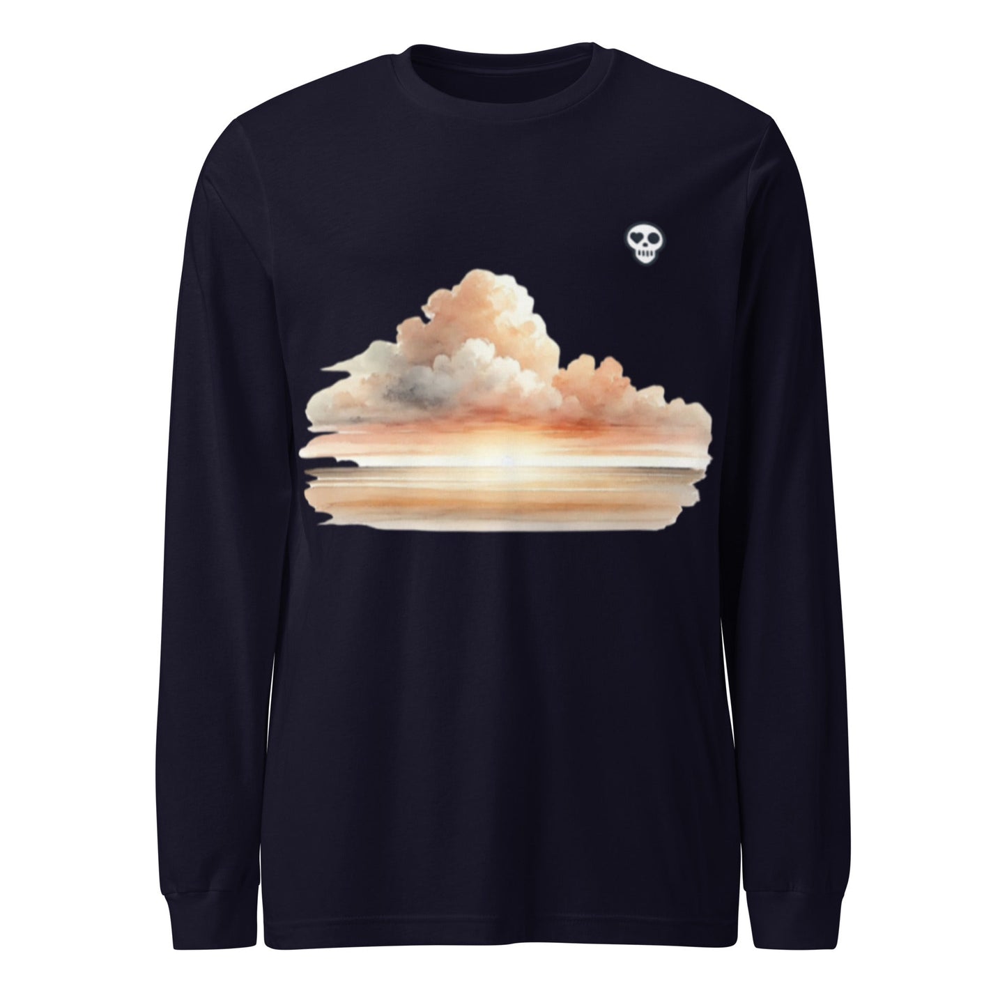 A Navy / XS unisex_wait for this tee_longsleeve from Phobea with a heart eye skull logo