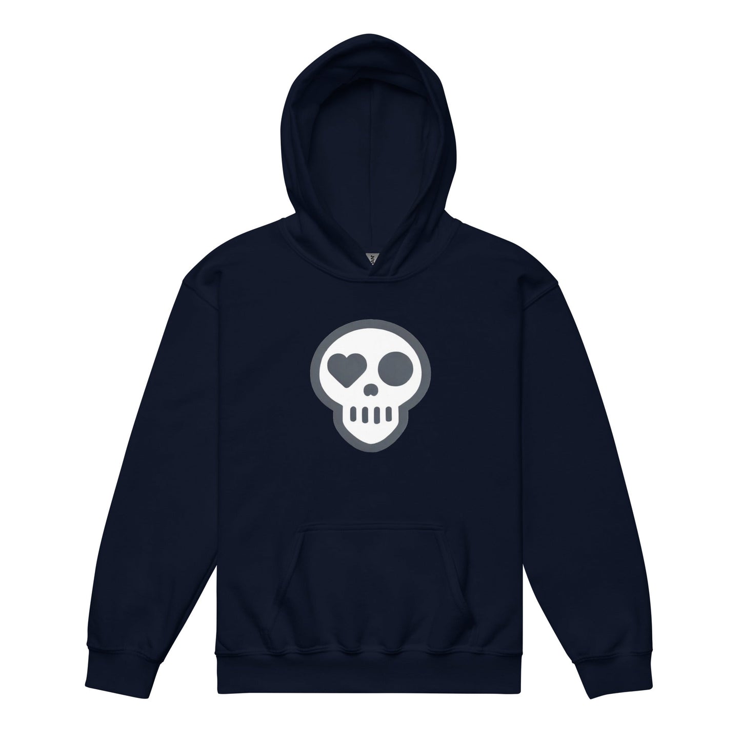 A Navy / XS youth_Undying Youth Hoodie from Phobea with a heart eye skull logo