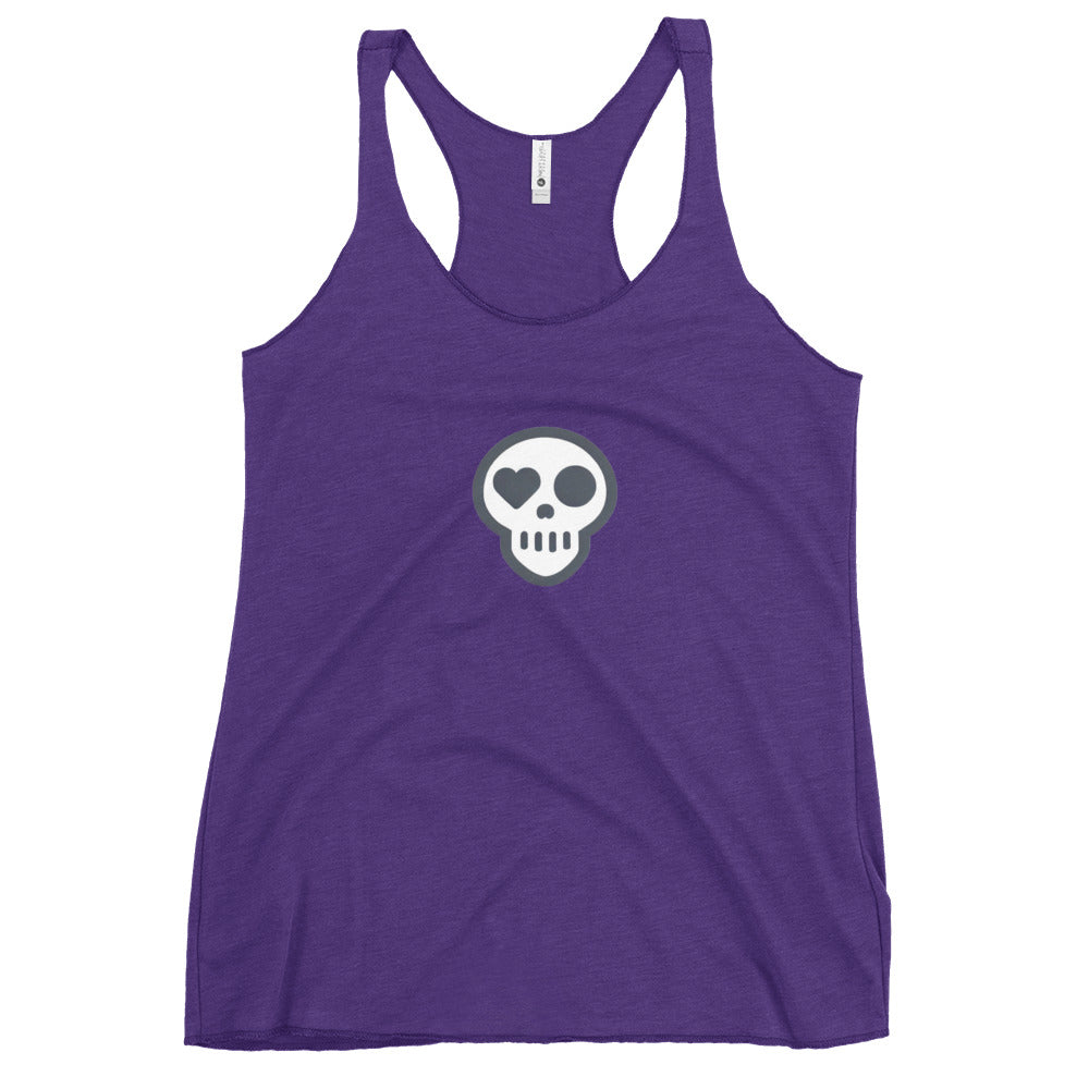 A Purple Rush / XS womens_Pulse Tank from Phobea with a heart eye skull logo