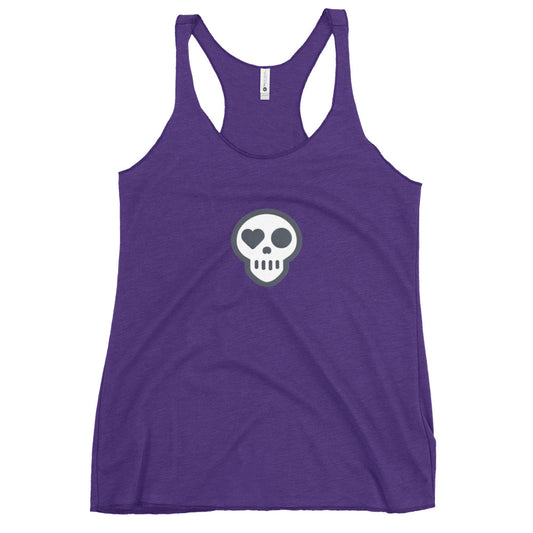 A Purple Rush / XS womens_Pulse Tank from Phobea with a heart eye skull logo