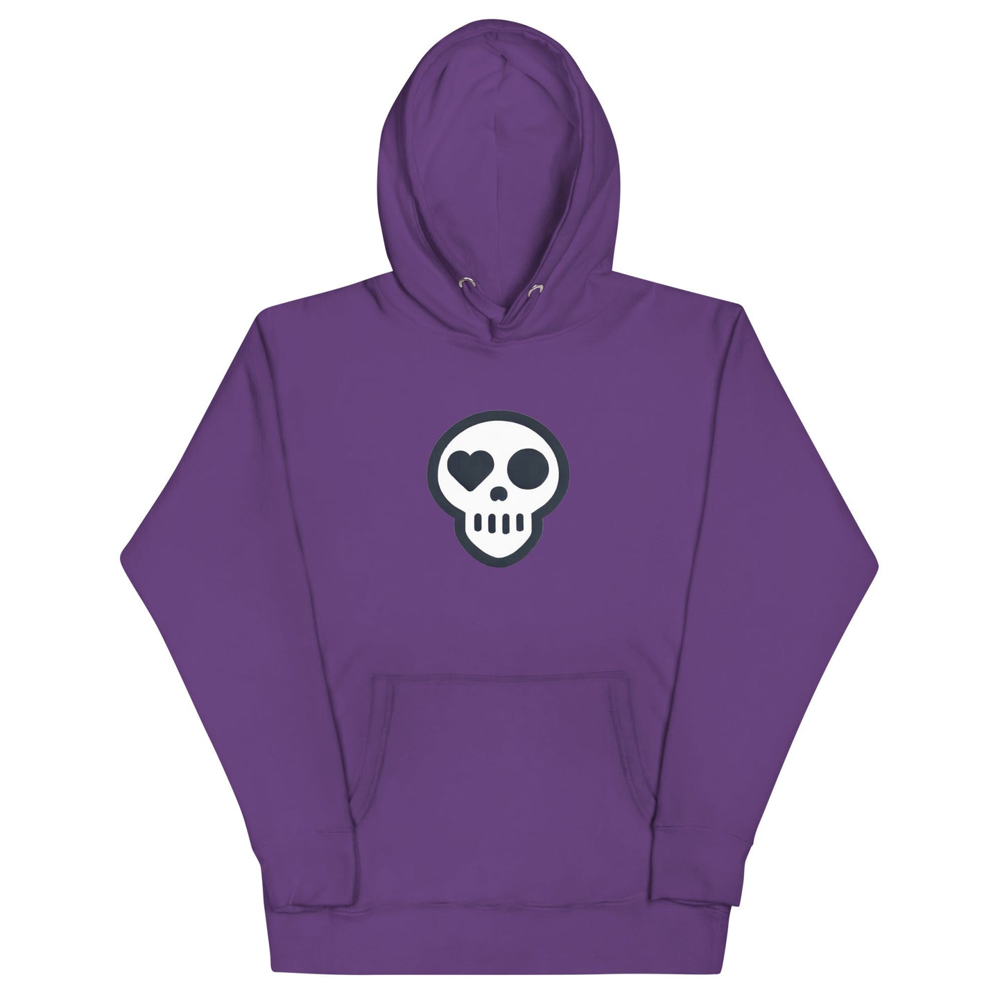 A Purple / S unisex_Afterlife Hoodie from Phobea with a heart eye skull logo