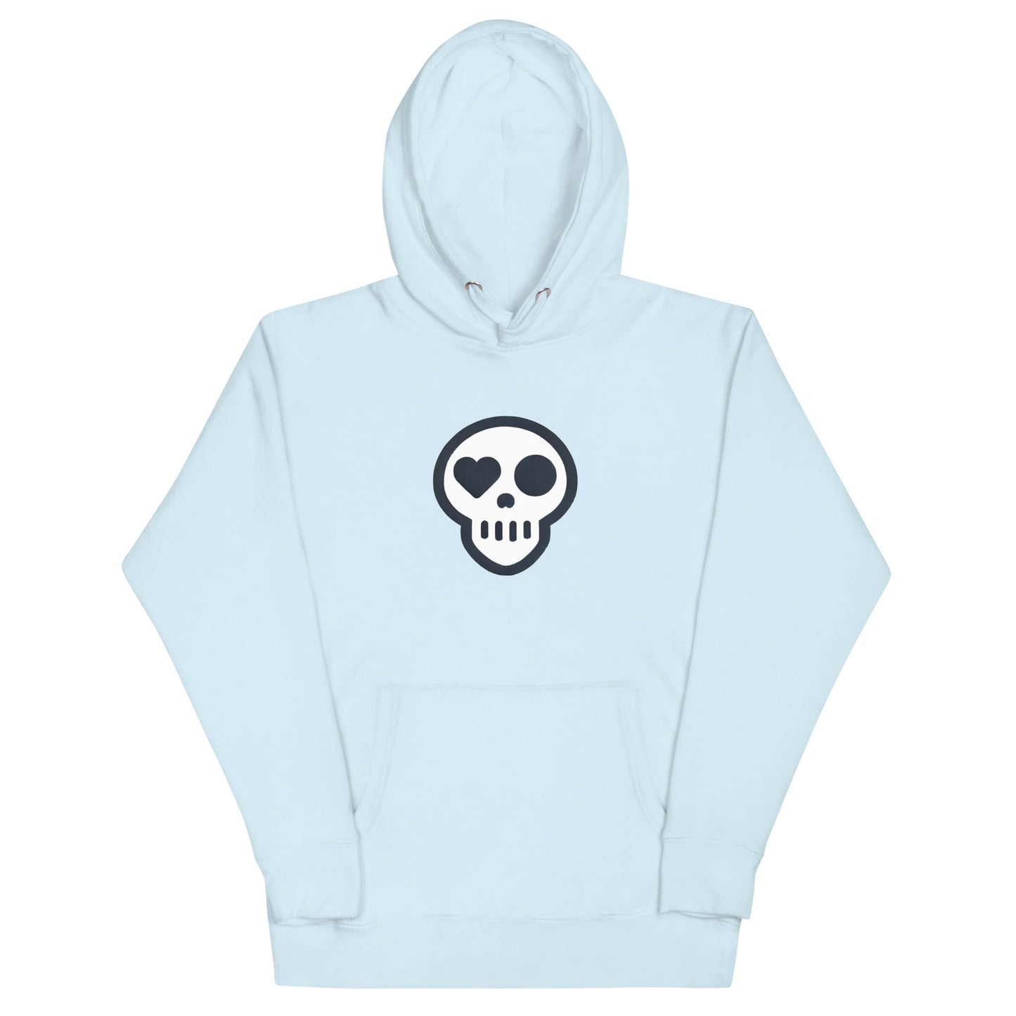 A Sky Blue / S unisex_Afterlife Hoodie from Phobea with a heart eye skull logo