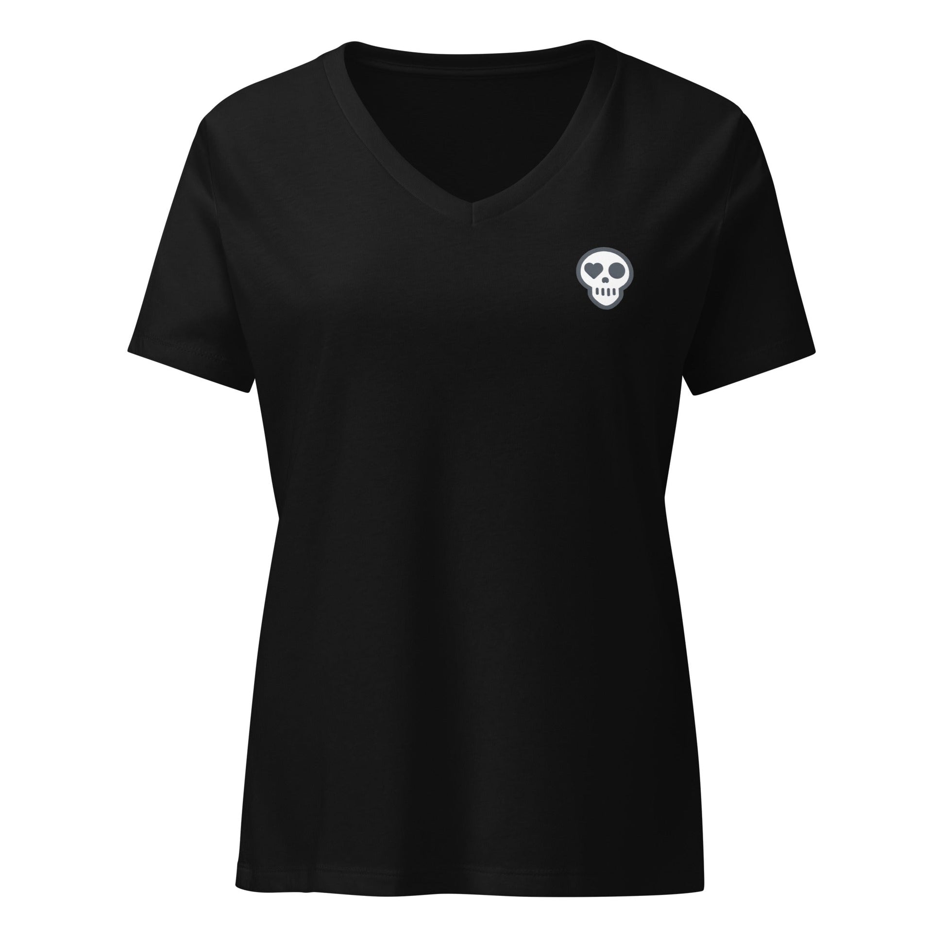 A Solid Black Blend / S womens_Horizon V from Phobea with a heart eye skull logo