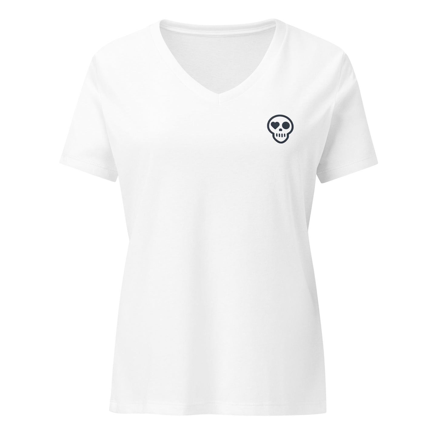 A Solid White Blend / S womens_Horizon V from Phobea with a heart eye skull logo