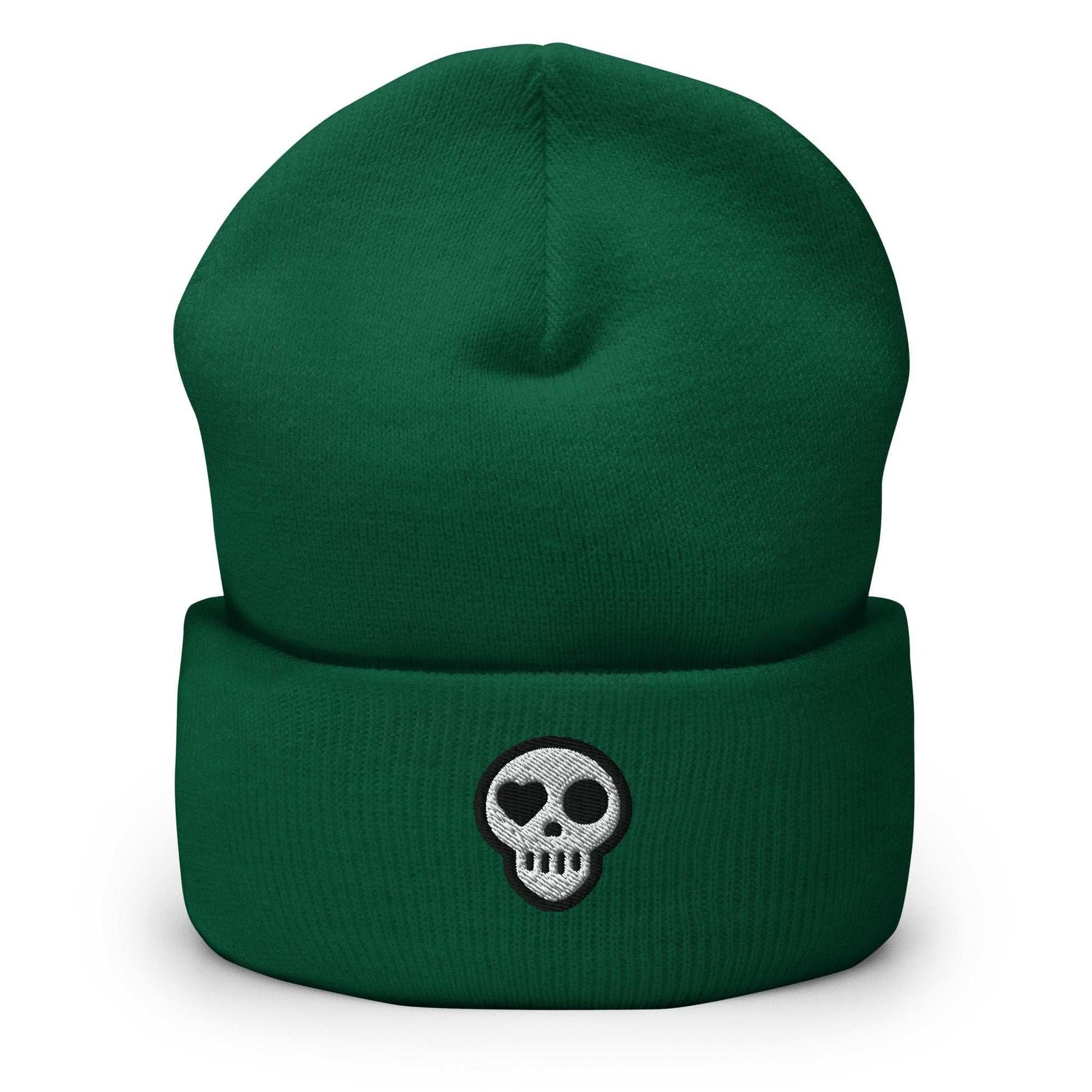 A Spruce Hats - Hearth Beanie from Phobea with a heart eye skull logo