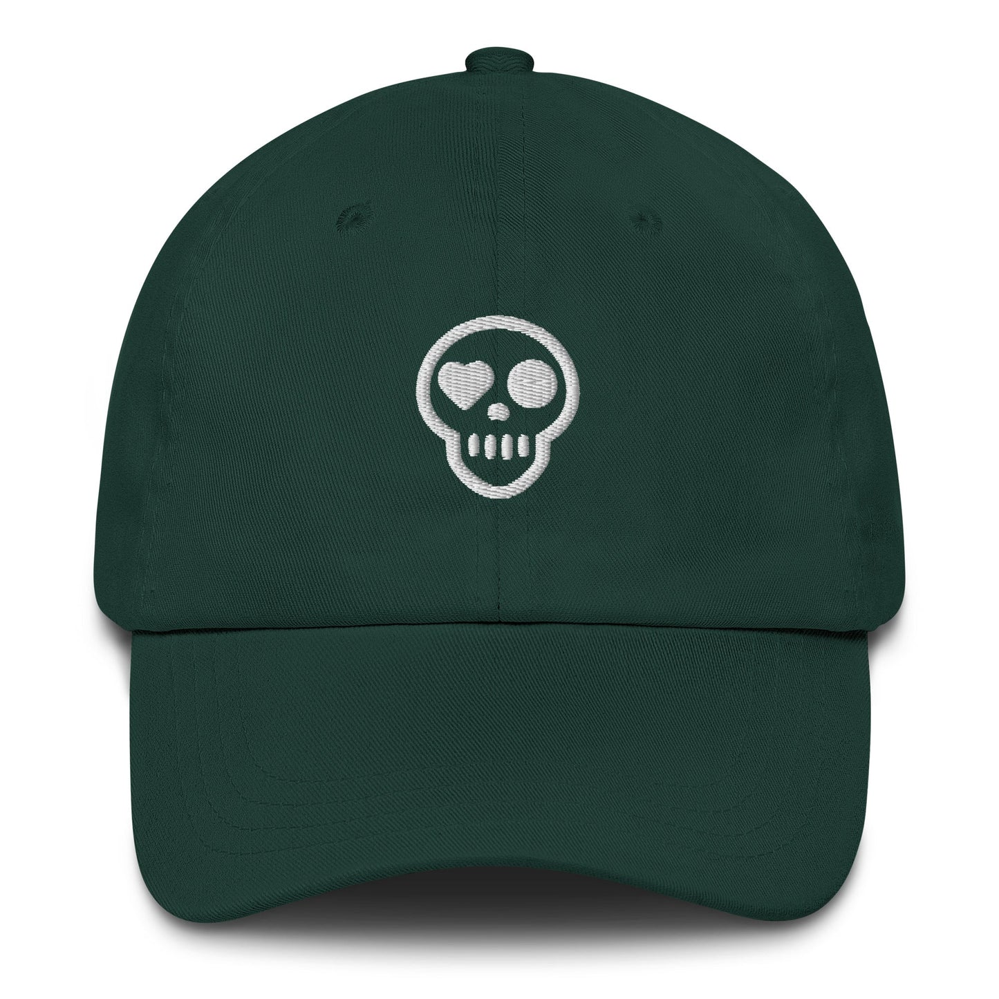 A Spruce hats_specter from Phobea with a heart eye skull logo