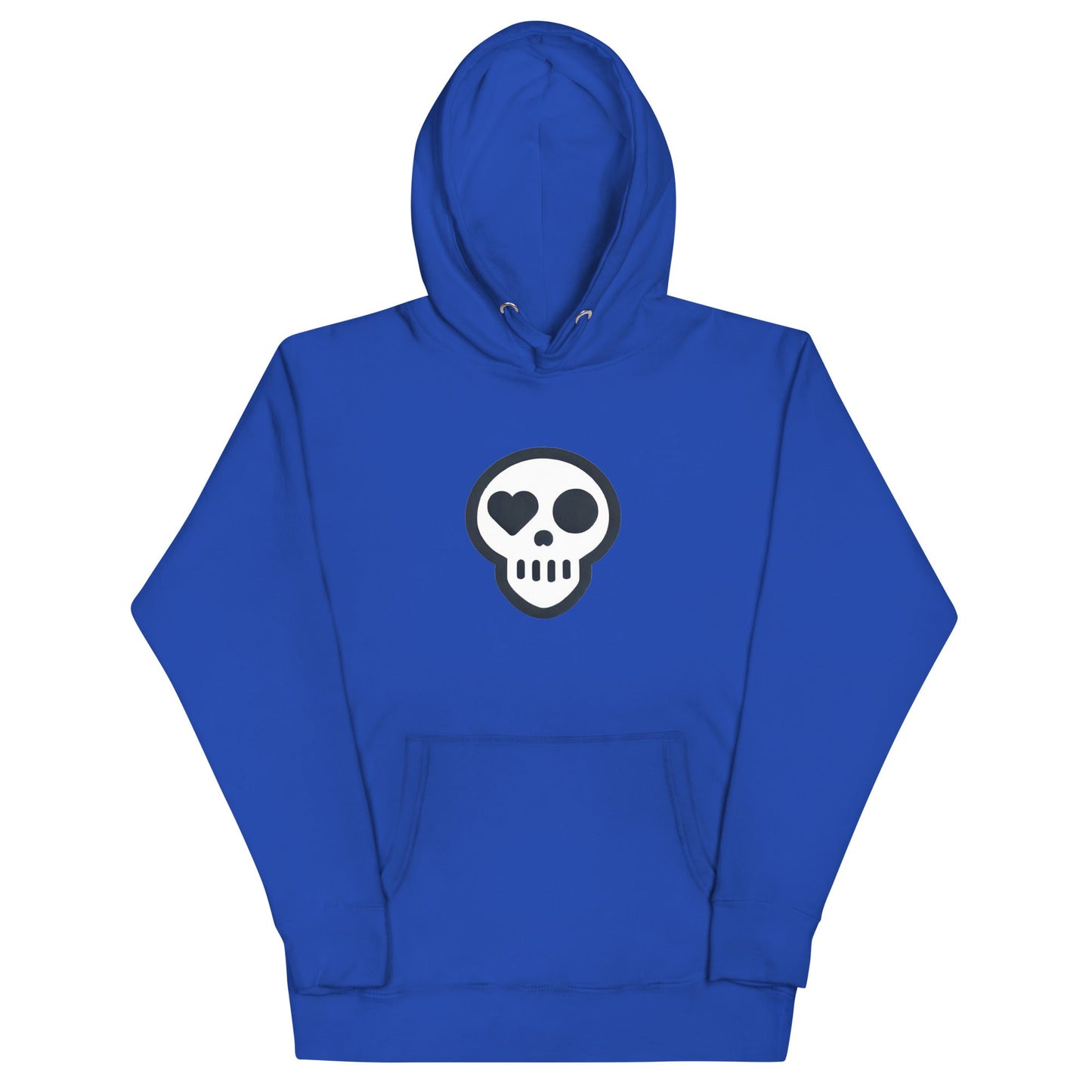 A Team Royal / S unisex_Afterlife Hoodie from Phobea with a heart eye skull logo