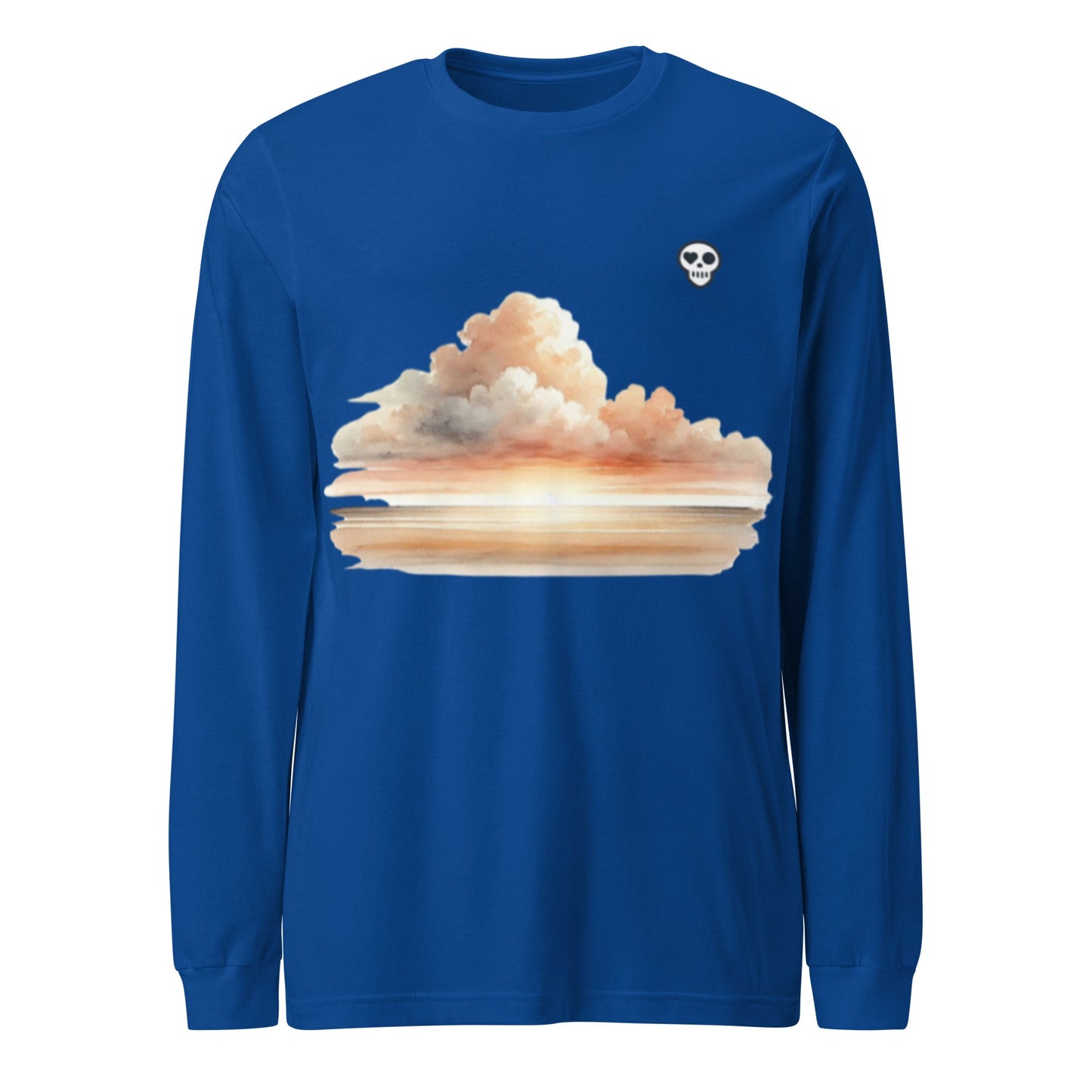 A True Royal / XS unisex_wait for this tee_longsleeve from Phobea with a heart eye skull logo