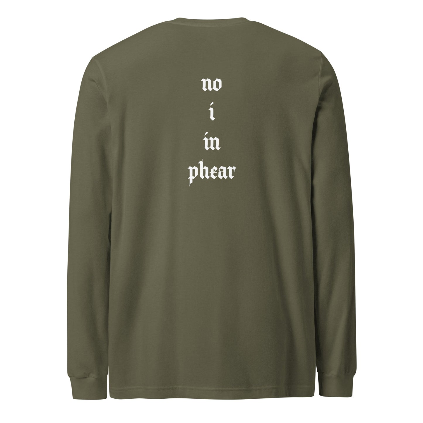 A unisex_no_i_tee_longsleeve from Phobea with a heart eye skull logo