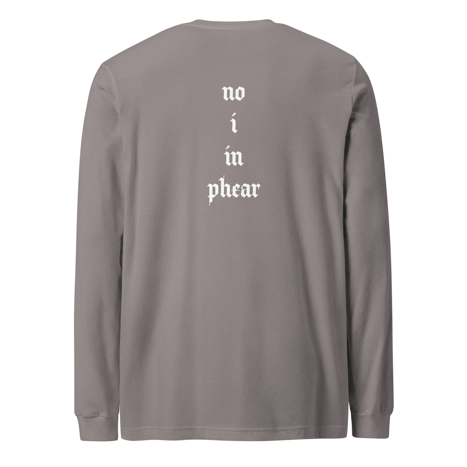 A unisex_no_i_tee_longsleeve from Phobea with a heart eye skull logo