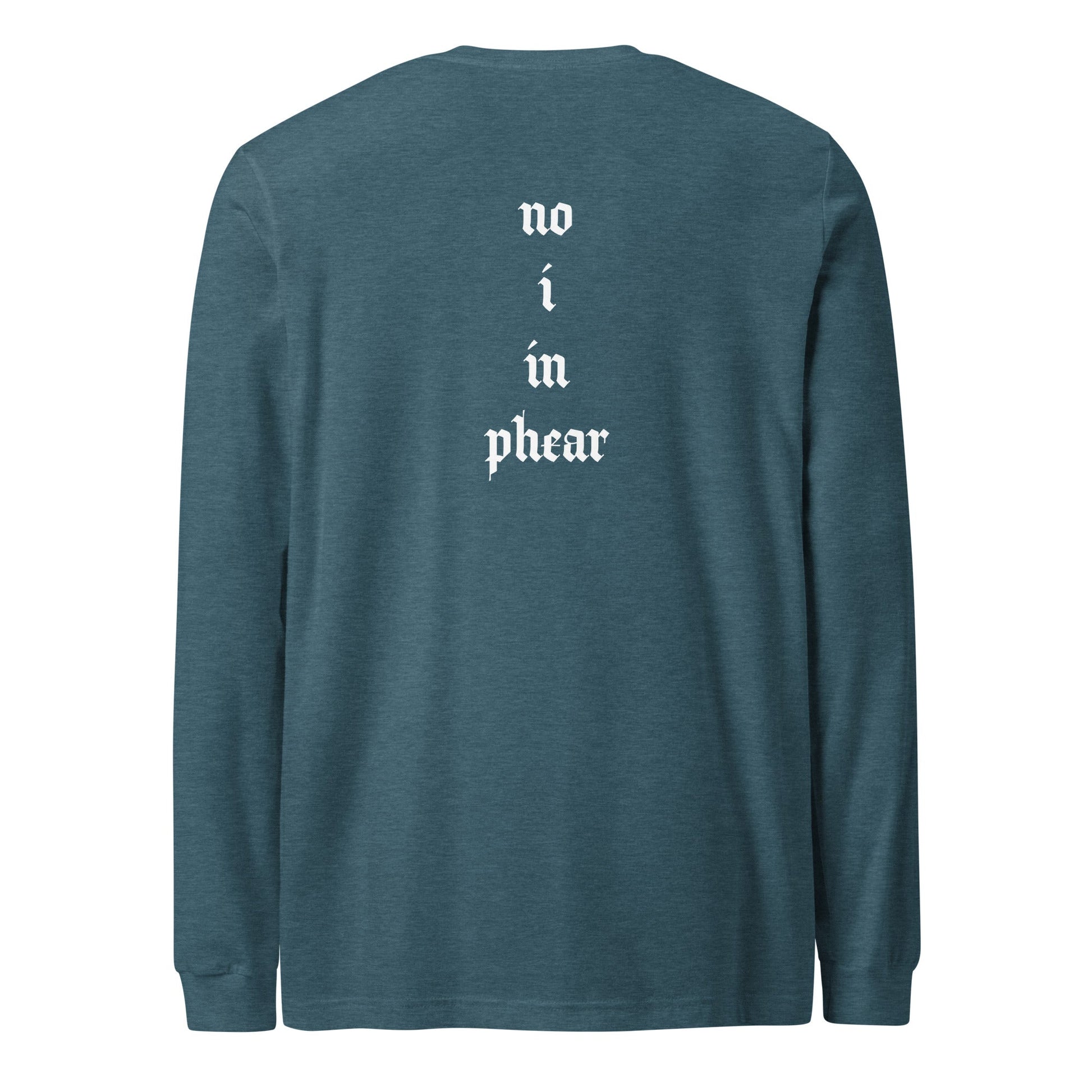 A unisex_no_i_tee_longsleeve from Phobea with a heart eye skull logo